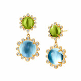 Mogul Peridot & Blue Topaz Hex Double Drop Earrings
