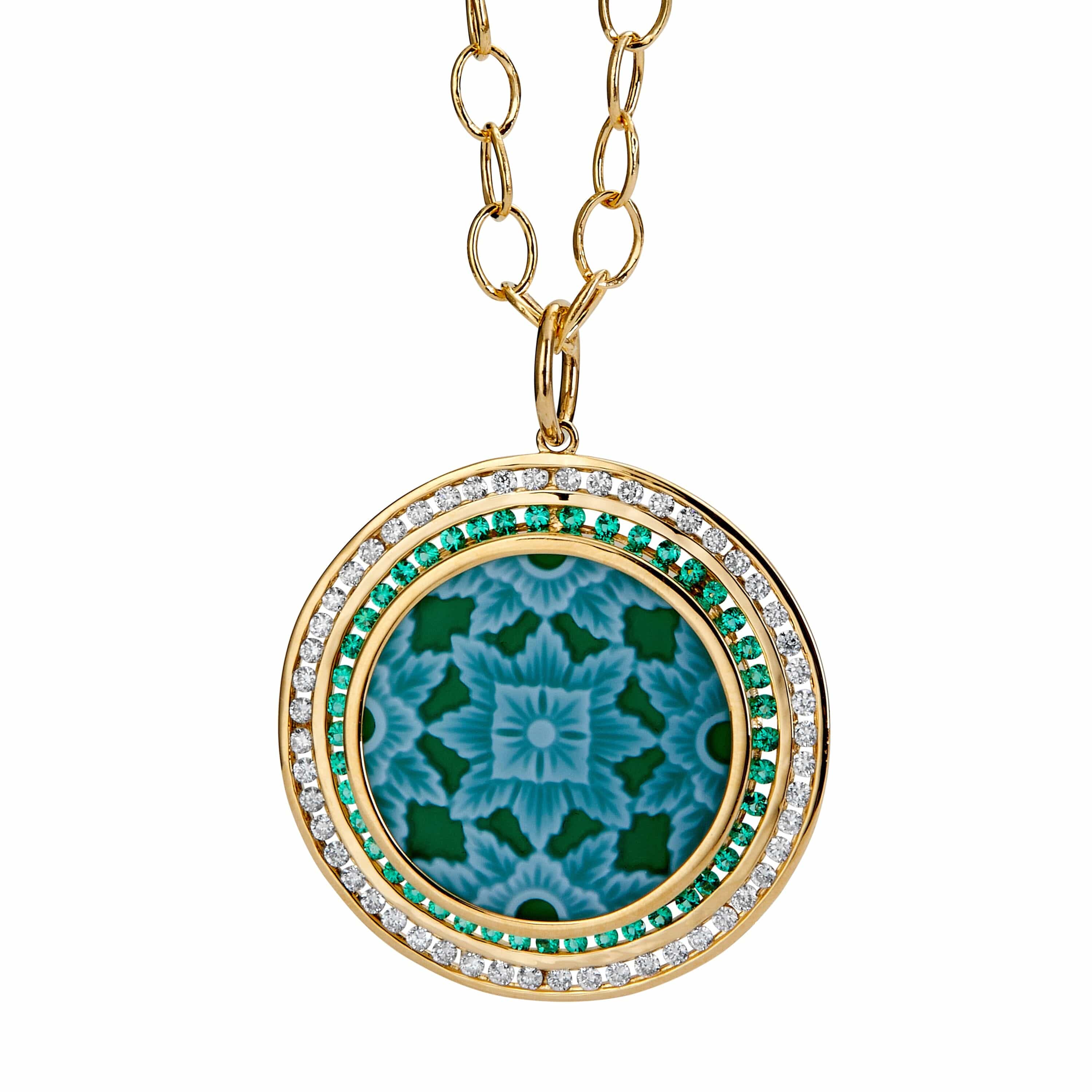 18K Yellow Gold Mogul Flower Green Agate Cameo Pendant Syna 18k-yellow-gold-mogul-flower-green-agate-cameo-pendant-syna