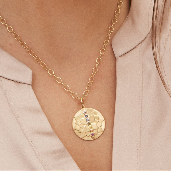 Chakra Rainbow Sapphire Lotus Pendant