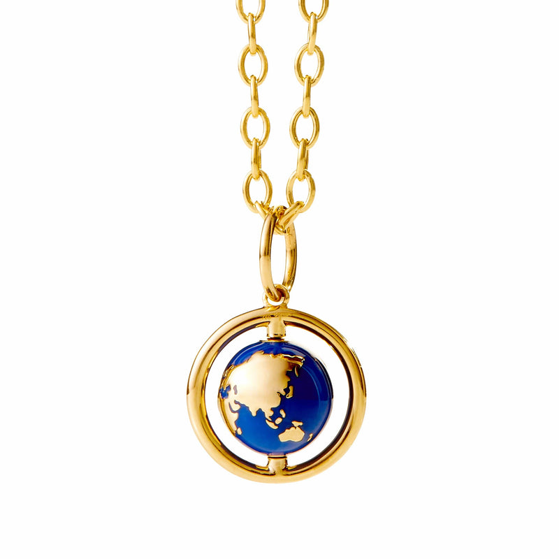 18K Yellow Gold Cosmic Rotating Globe Pendant Syna