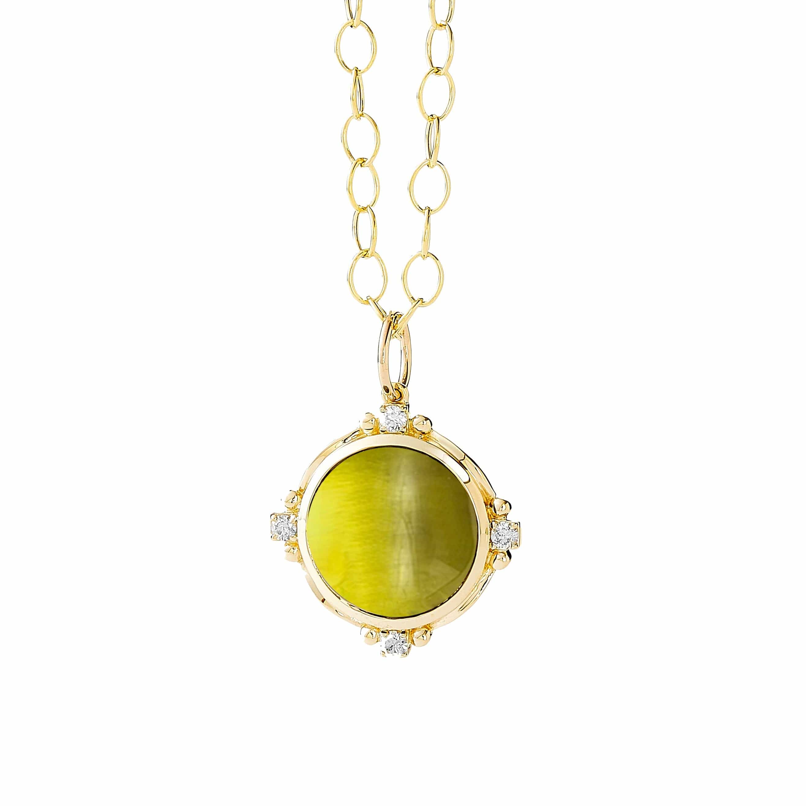 18K Yellow Gold Small Lemon Quartz & Diamond Pendant | Syna