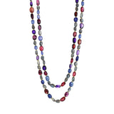 Beautiful and colorful Labradorite, Tanzanite, Tourmaline &amp; Amethyst bead necklace in a 60-inch silk thread tied with a small toggle clasp.