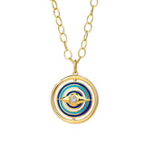 The innovative reversible design of this pendant offers two looks in one: a pop of color or a gold-forward look. We've reinterpreted the evil-eye motif with vivid enamel details on one side and sculptural 18K gold on the other. Champagne diamonds are sparkling pupils.